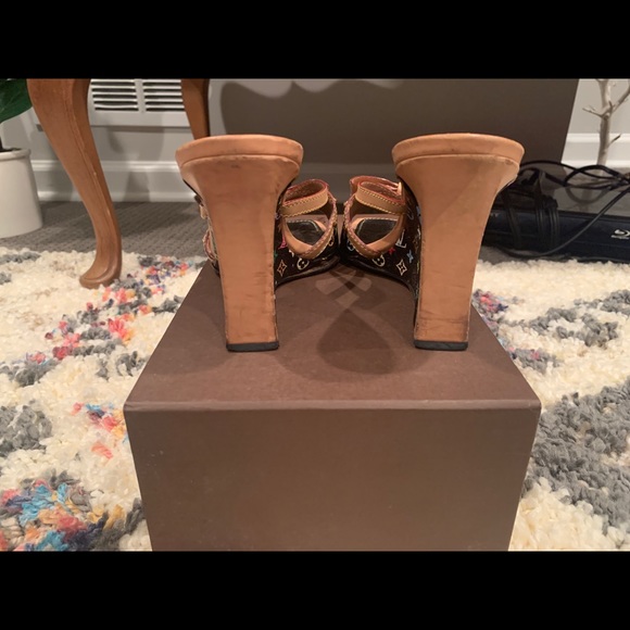 Louis Vuitton Black Multicolor Wedge w Leather S37 - Picture 7 of 7
